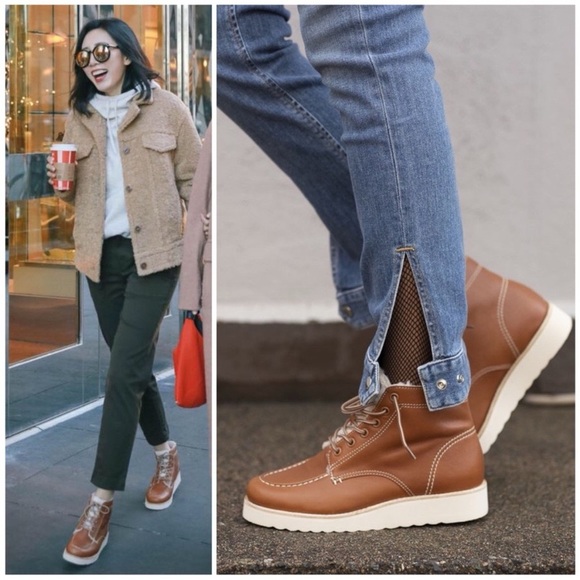 Vince Shoes - Vince Finley Leather Lace up Boots Shearling Lamb Fur Lined Nut Dove